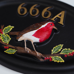Robin & Holly Close Up house sign