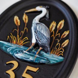 Heron Split Layout close-up. house sign